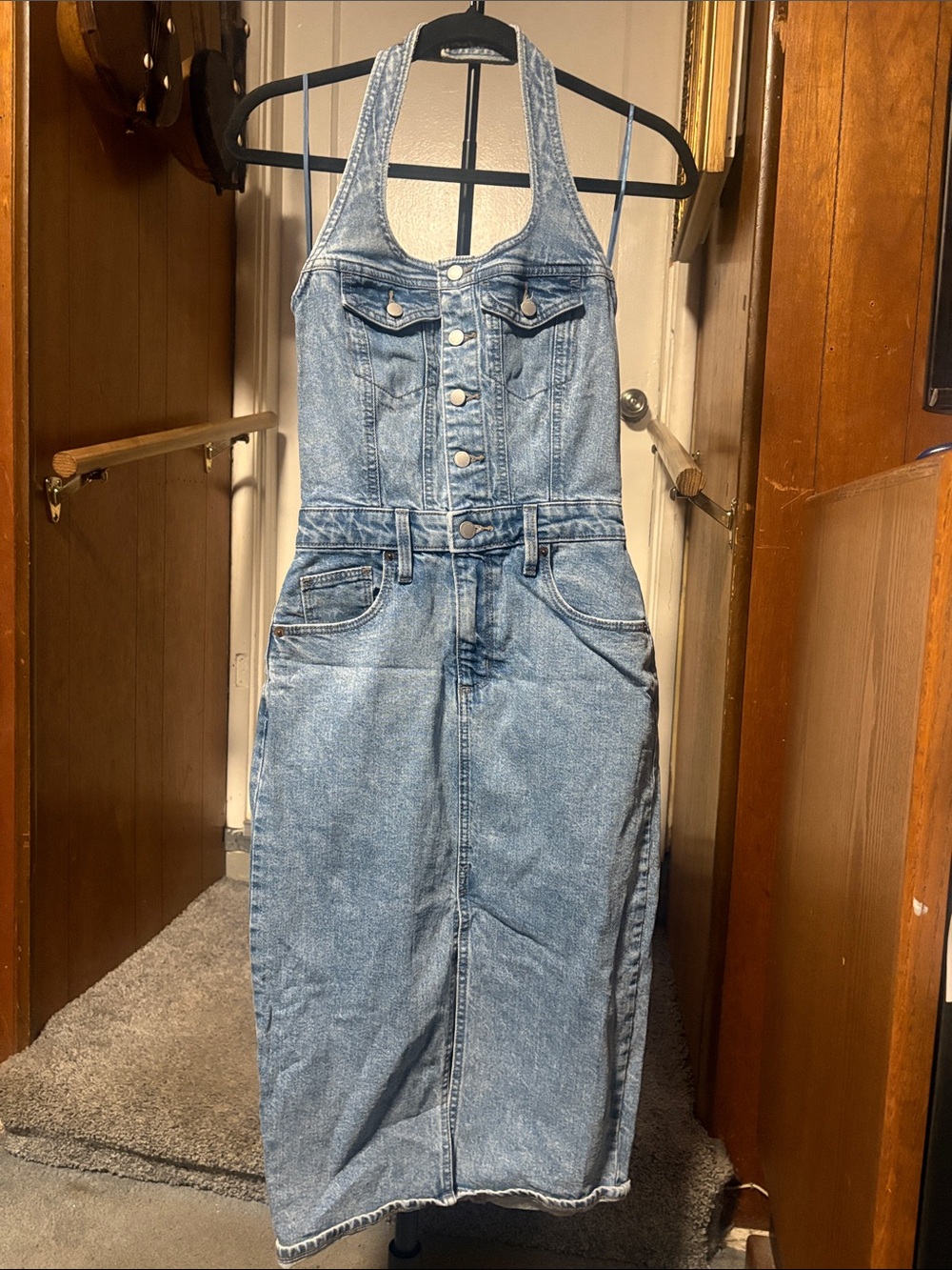 Universal Thread Denim Halter Midi Dress Light Wash Button Front Size 00